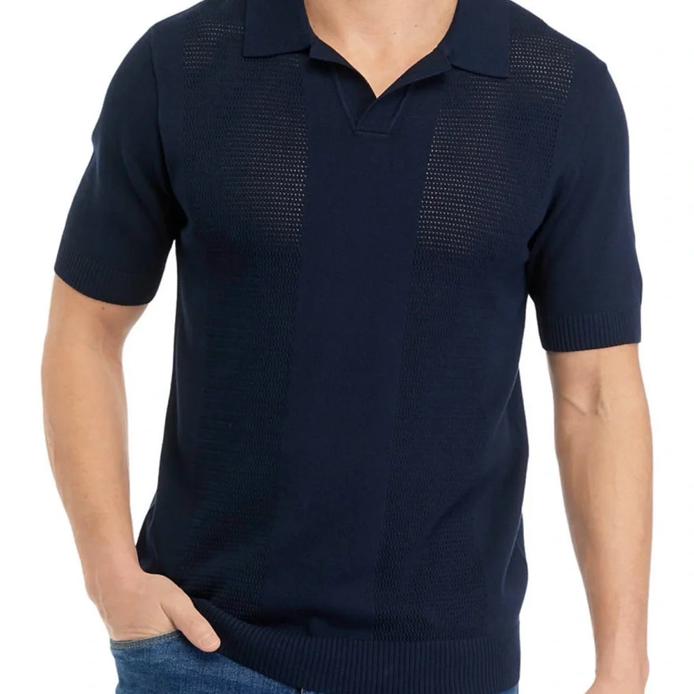 NWT Truth By Republic Men's Short Sleeve Pointelle Polo Sweater-Night Life-L - Picture 1 of 8